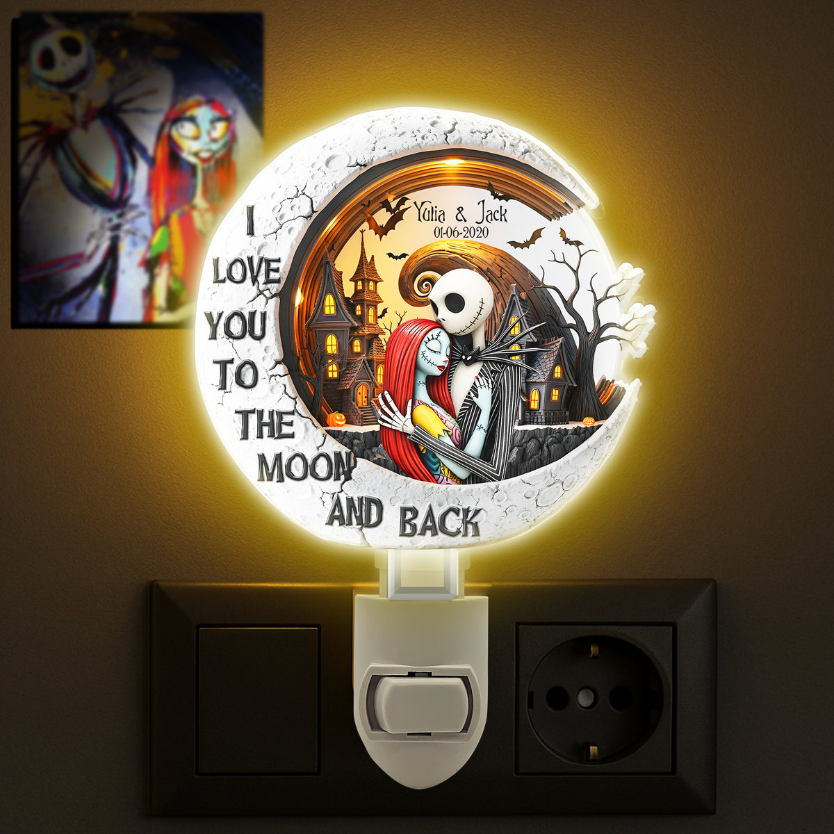 Spooky Moon Night Acrylic Night Light Personalized Gift For Couple 02QHLU230525-Homacus