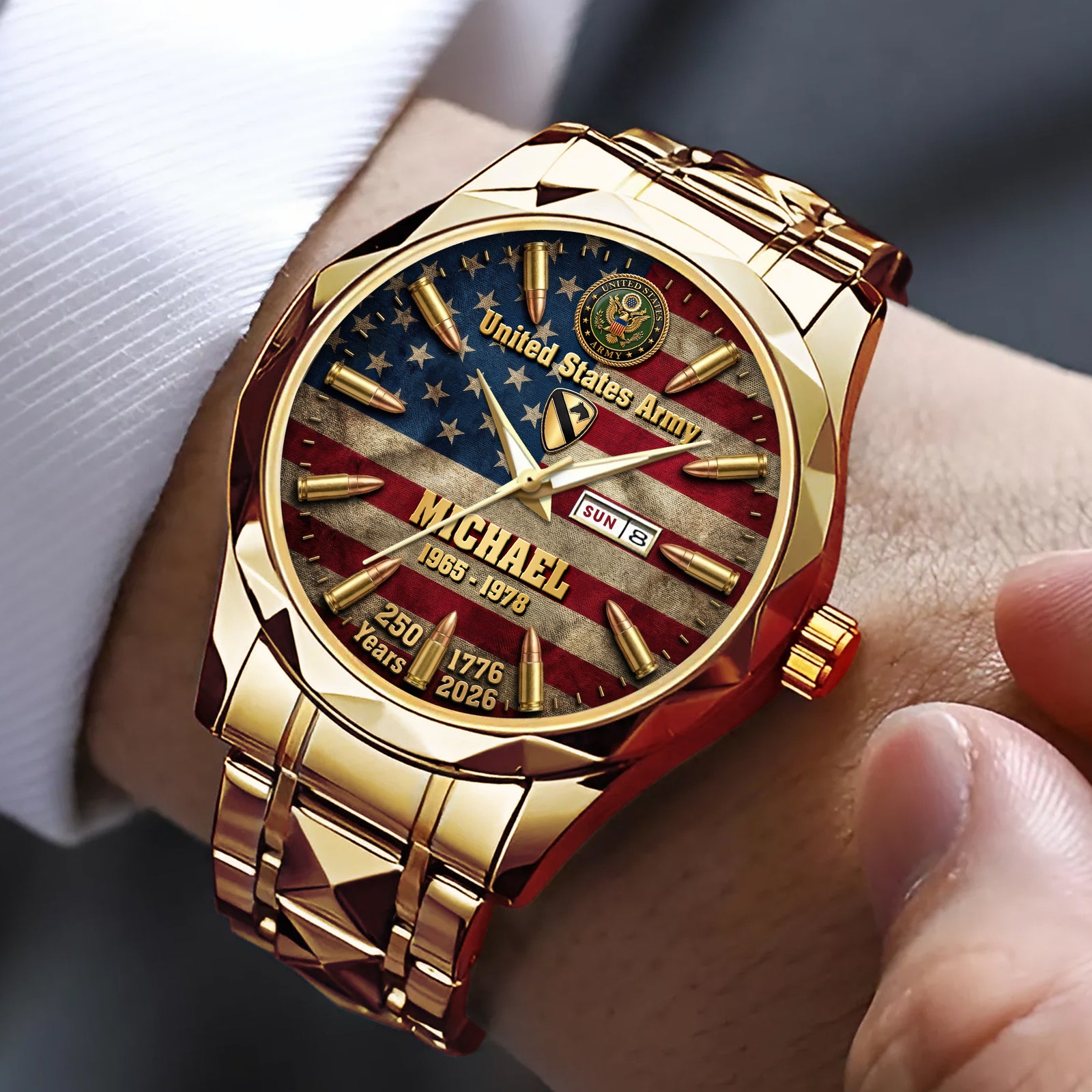 Patriotic Legacy Stainless Steel Men's Watch Personalized Gifts for Veterans 03HUQN150626-Homacus