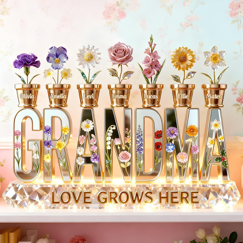 Birthmonth Flowers Kids Acrylic Plaque - Personalized Gifts For Grandma, Mom Plaque 01KIDT060226-Homacus