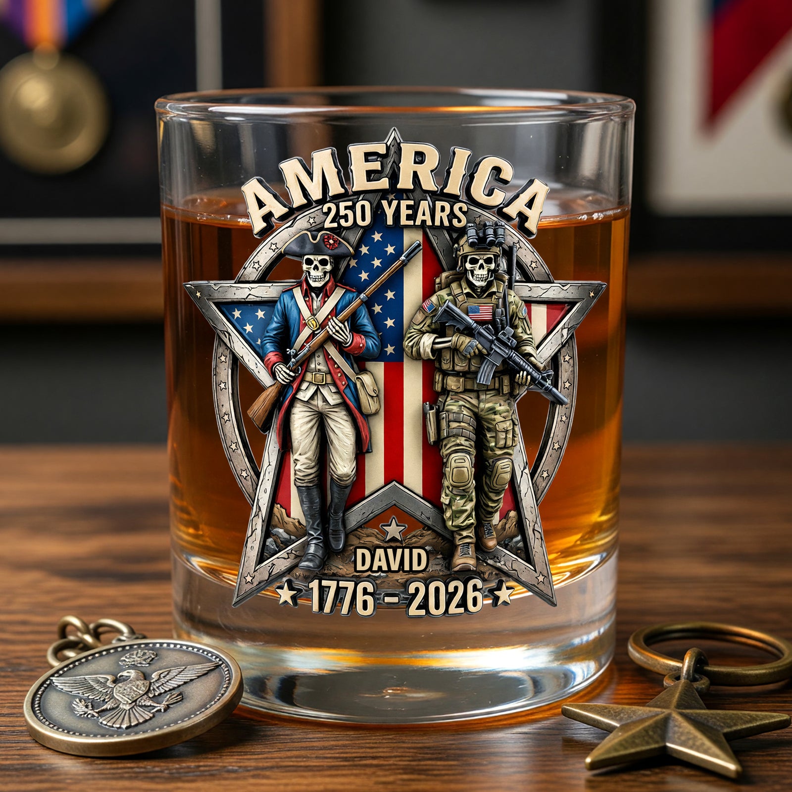 Fierce American Veteran Celebrated America 250th Anniversary Drinking Glass - Personalized Gifts For Veterans 01toqn080626