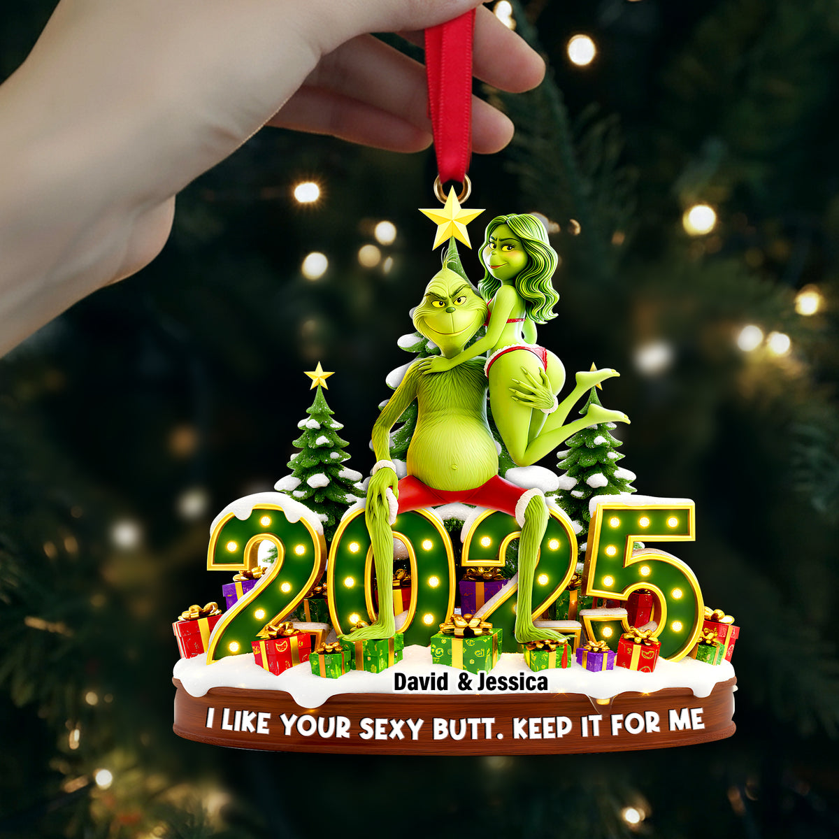 Playful Green Couple Ornament - Personalized Gift For Couples 06OHLU121125-Homacus