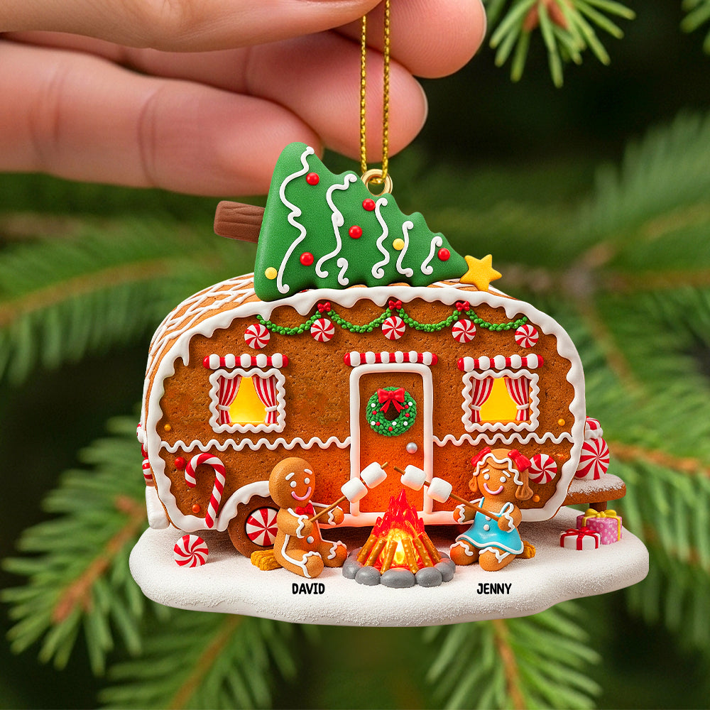 Personalized Gifts For Camping Gingerbread Couple Christmas Wooden Ornament 03pgtn190825-Homacus
