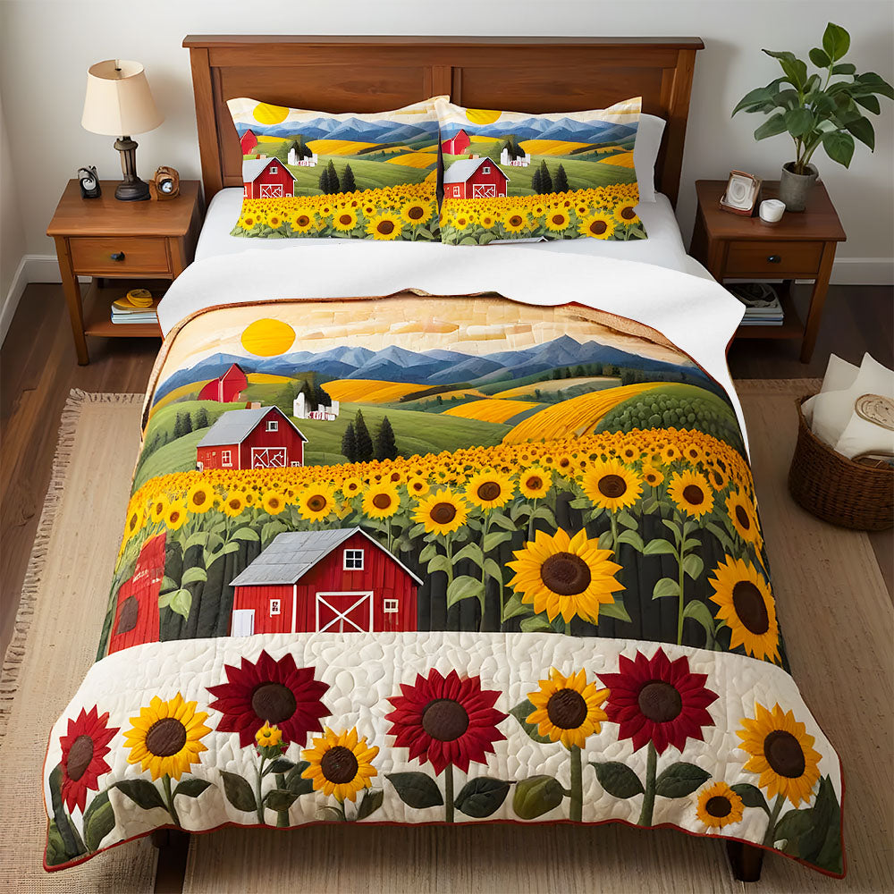 Personalized Gifts For Farmer Quilt Bed Set, Peaceful Barn & Sunflowers 04QHMH180125-Homacus