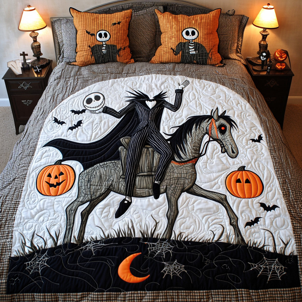 Halloween Skeleton Rider - Personalized Gifts For Spooky Movie Lovers Quilt Bed Set 02TGMG070825-Homacus