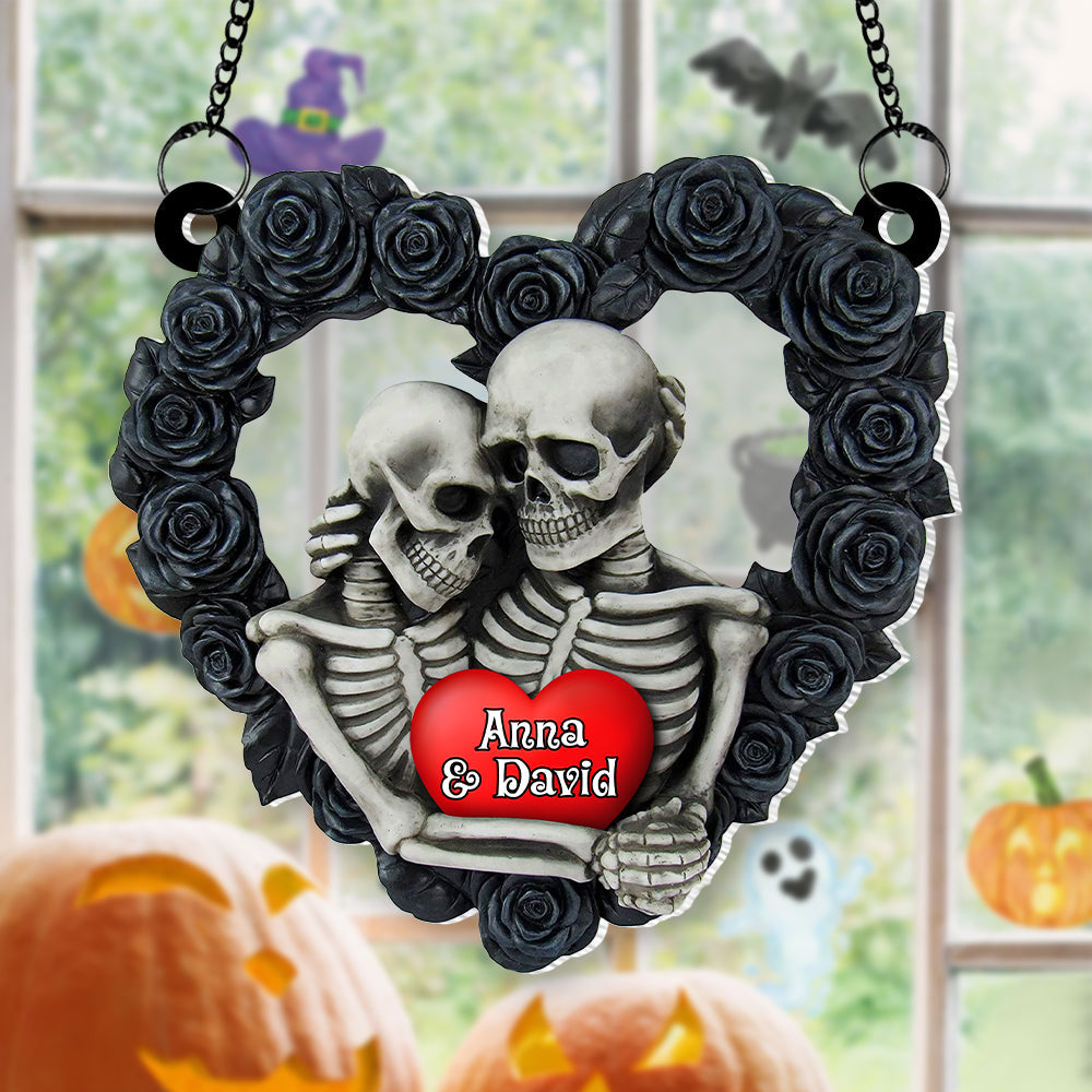 Personalized Gifts For Skeleton Couple Suncatcher Ornament, Skeleton Couple Hugging 02NATN090824-Homacus