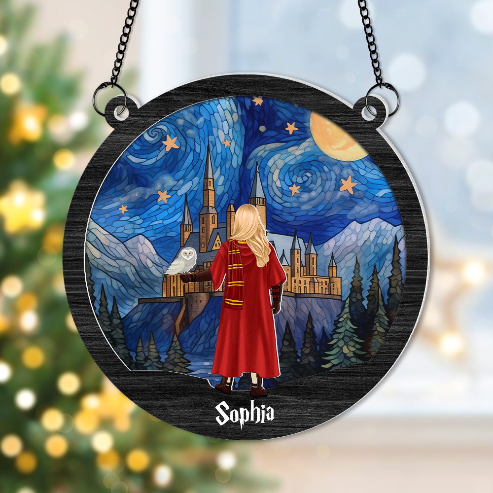 Personalized Gifts For Movie Fans/Book Lovers Suncatcher Ornament 05hupu050924hg Wizard Standing In Front Of The Castle-Homacus