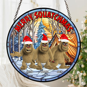 Personalized Gifts For Bigfoot Seeker Stained Glass Suncatcher, Merry Squatchmas 02qhtn160924-Homacus