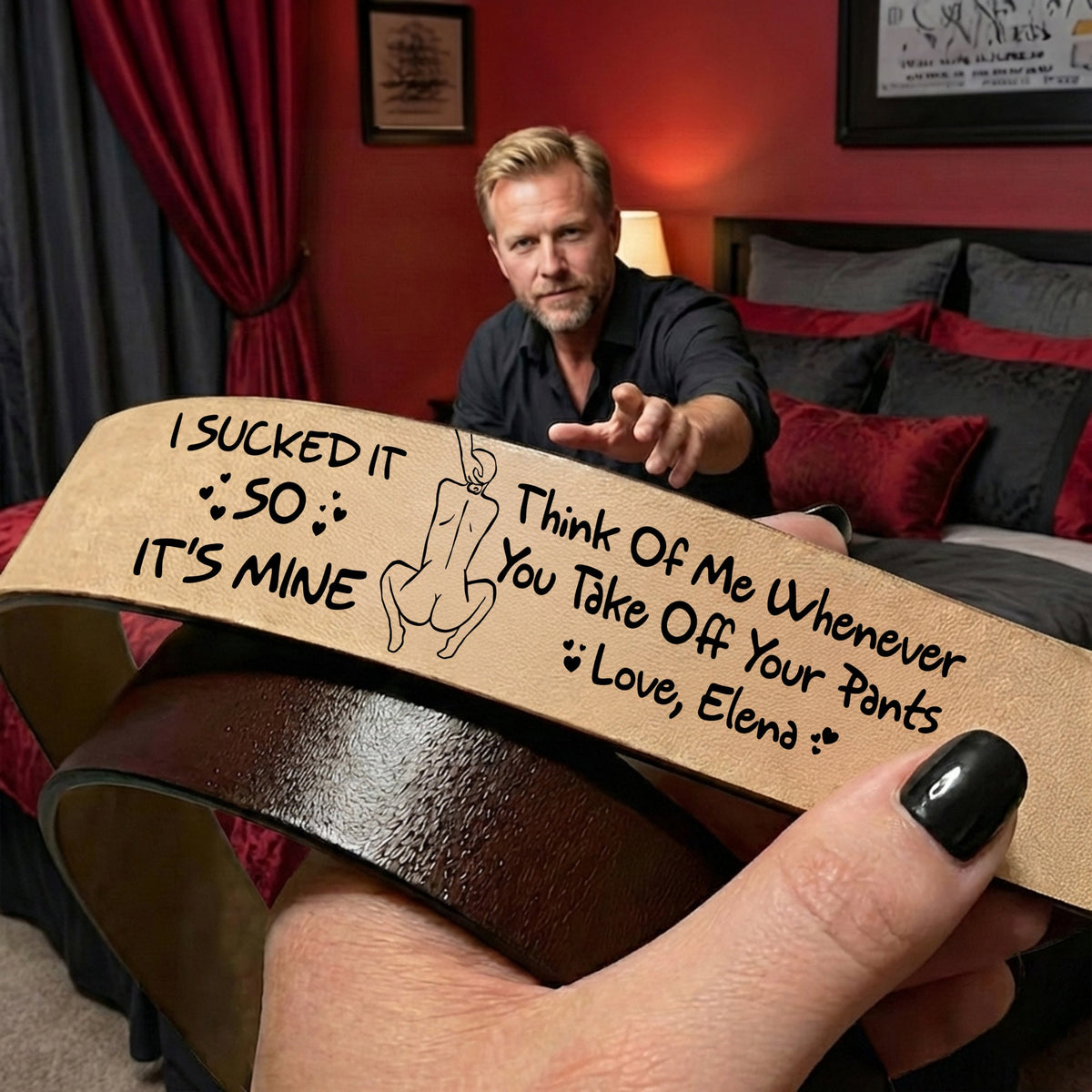 Cheeky Couple Secret Message Men's Belt - Personalized Gift For Him 01HULU270126-Homacus