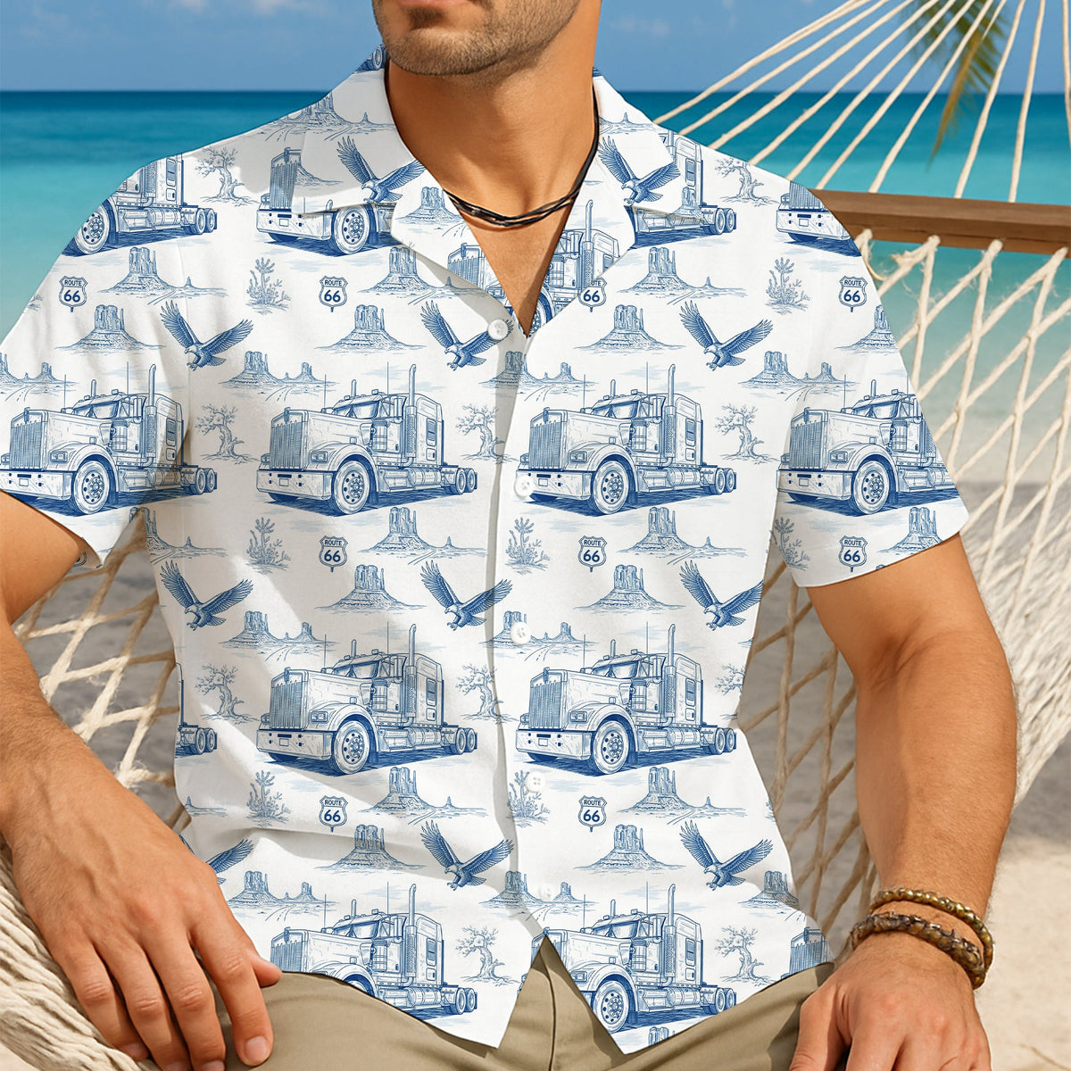 Vintage Blue Toile Pattern Hawaiian Shirt - Personalized Gifts For Trucker 03QHLU110625-Homacus