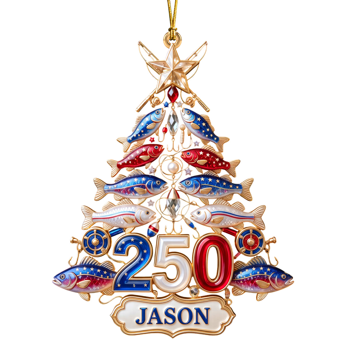 Fishing 250th USA  Anniversary Ornament - Personalized Gifts For Christmas 04pgqn220826