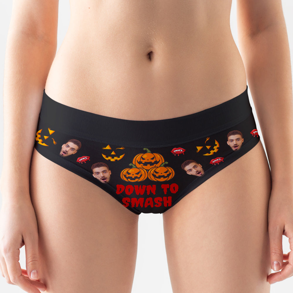 Custom Photo Gifts For Couple Boxer Briefs Halloween Pumpkin Smash Just Tip 03XQDT010824-Homacus