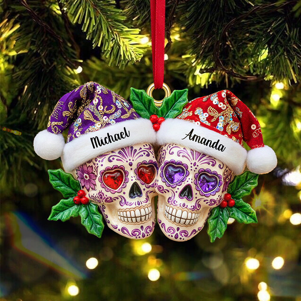 Personalized Gifts For Christmas, Christmas Dia de Los Muertos Skull Couple Acrylic Ornament 01pamg090925-Homacus