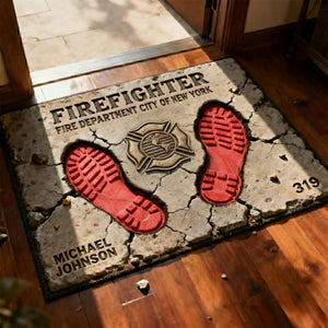 Firefighter Boot Print Doormat - Personalized Gift For Firefighter 04TGLU120226-Homacus