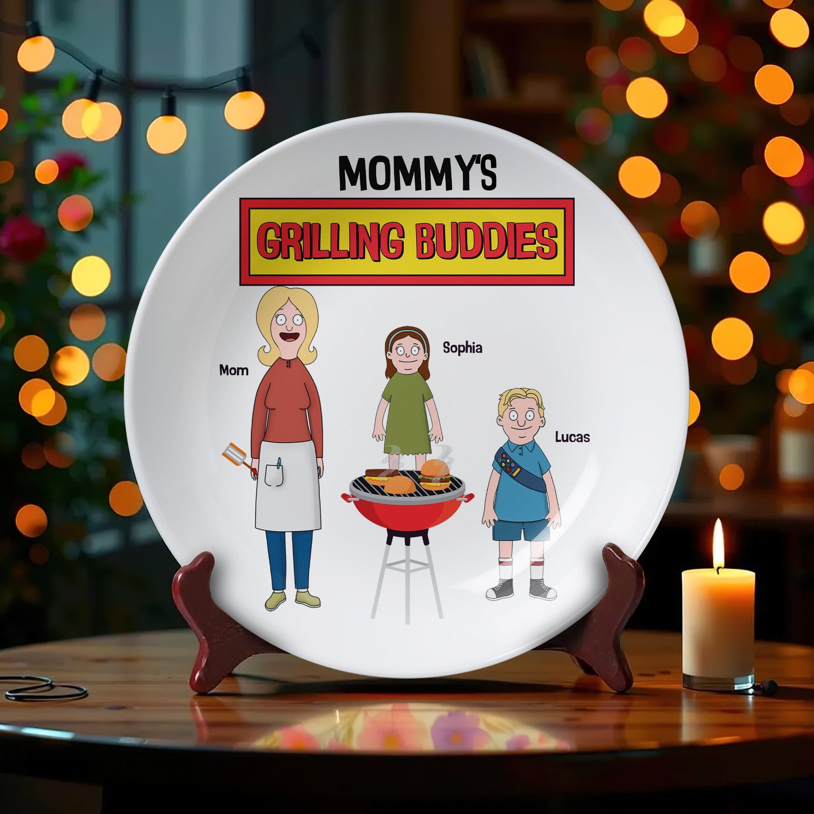 Personalized Gifts For Mom Ceramic Round Plate 04ohtn150325hg Mommy's Grilling Buddies-Homacus