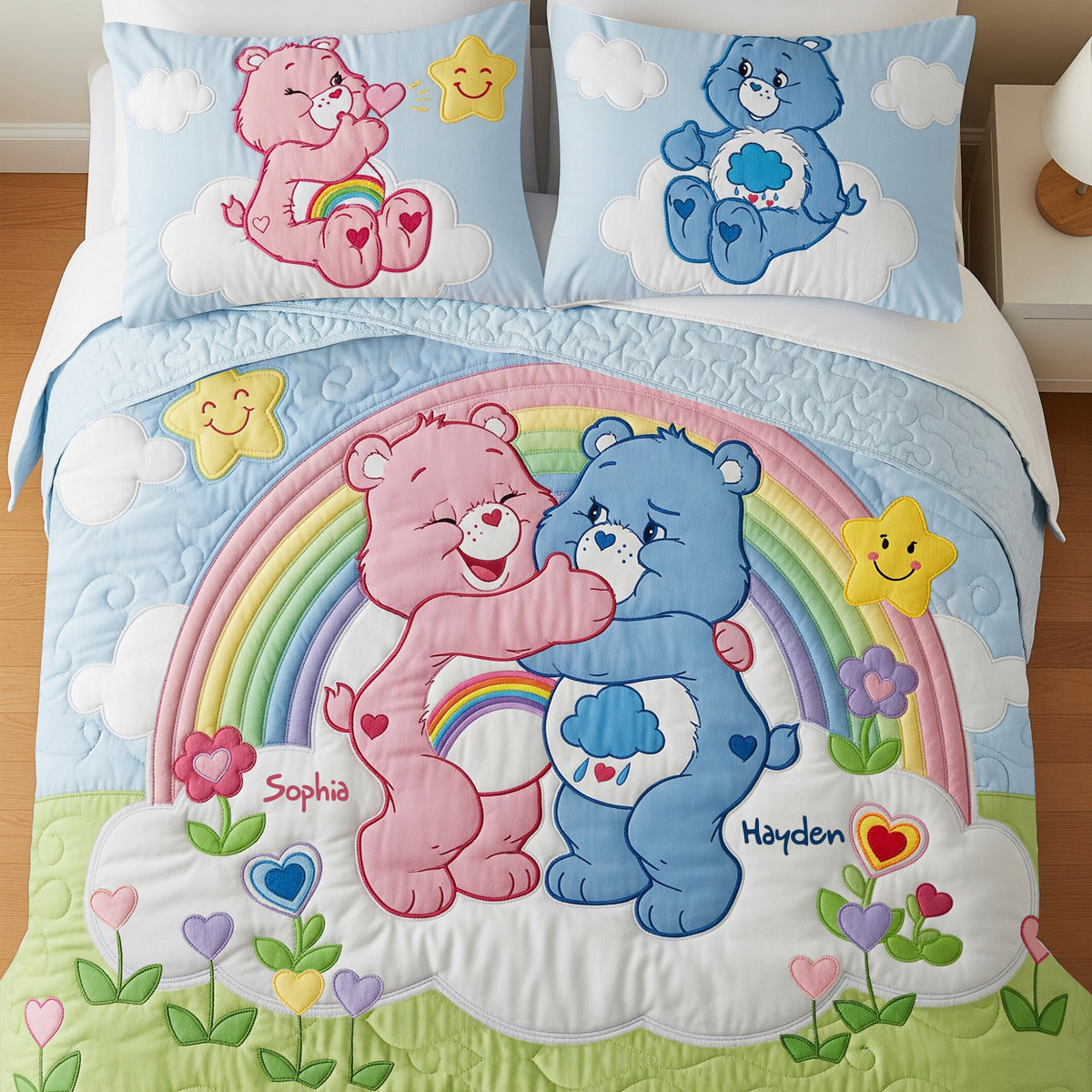 Cute Bear Couple Quilt Bed Set - Personalized Gifts For Couple 05QHLU190725-Homacus