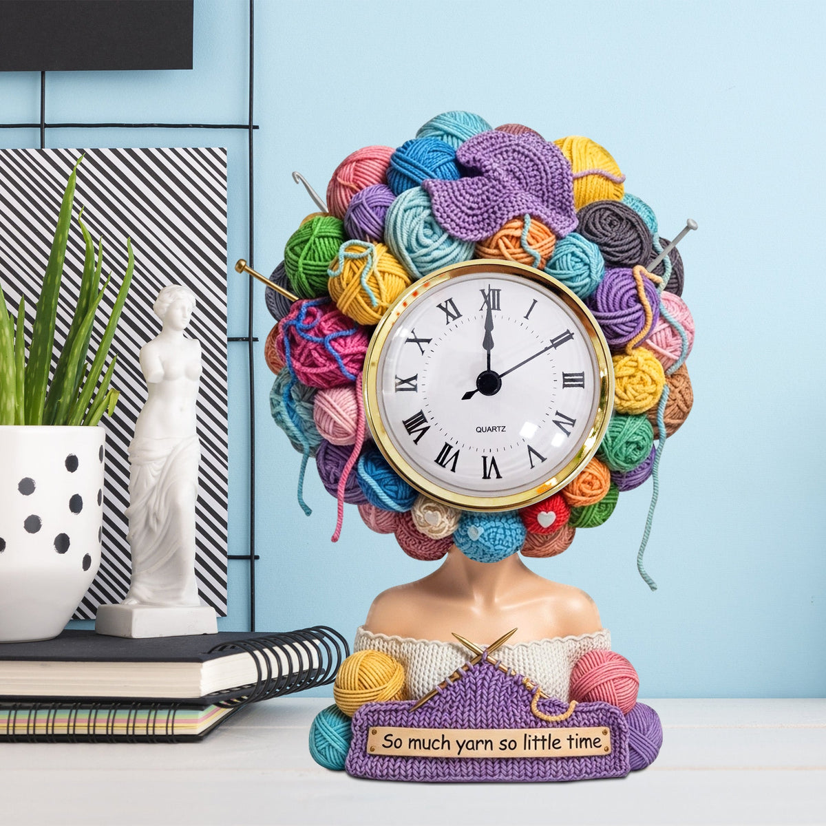 Yarn Head Girl Desk Clock - Personalized Christmas Gifts For Knitter & Crocheter 04QHTN030625-Homacus