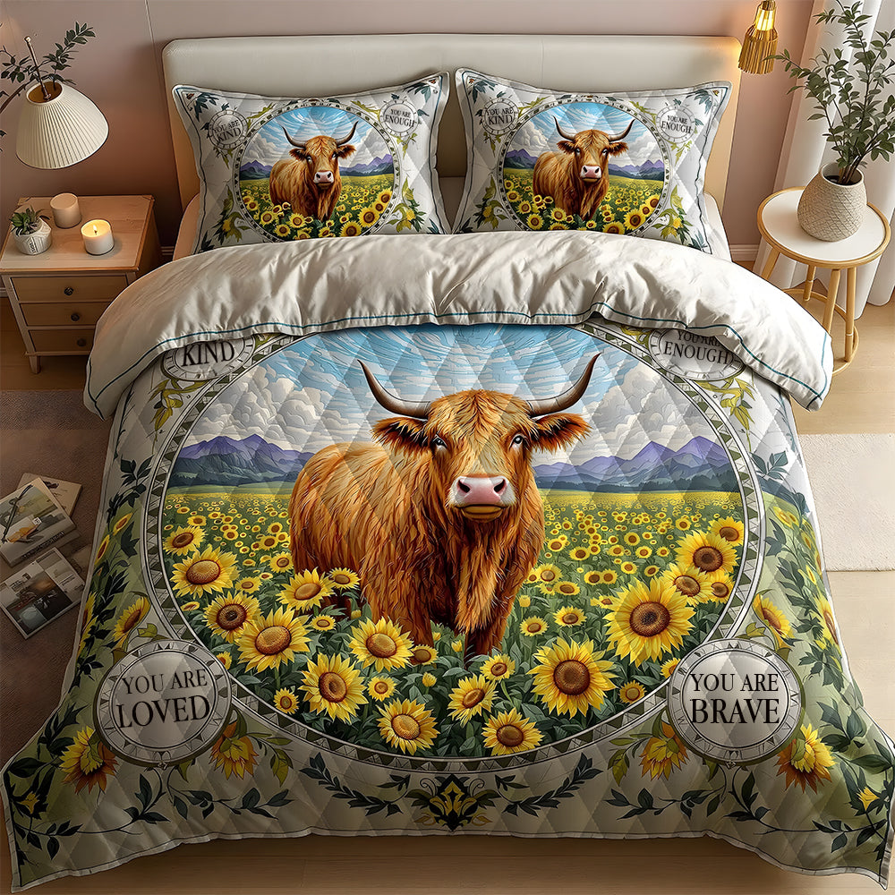 Gifts For Highland Cow Lover Quilt Bed Set, Self-love & Emotional Support 03QHLU200125-Homacus
