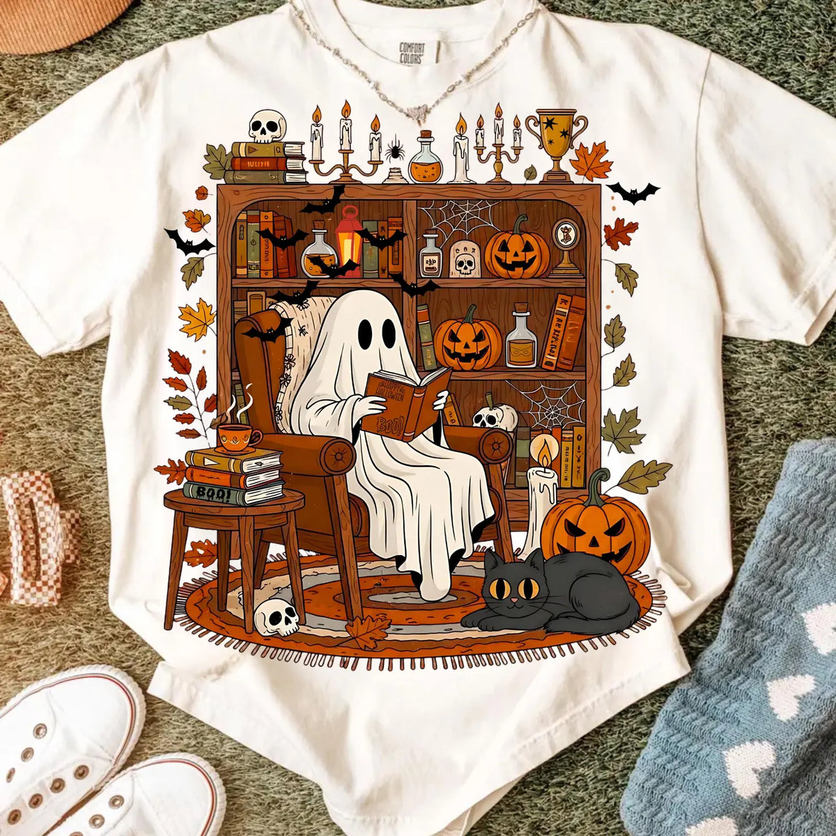 Ghost In Library Reading Shirt - Halloween Gift For Book Lovers 104laxx180725-Homacus