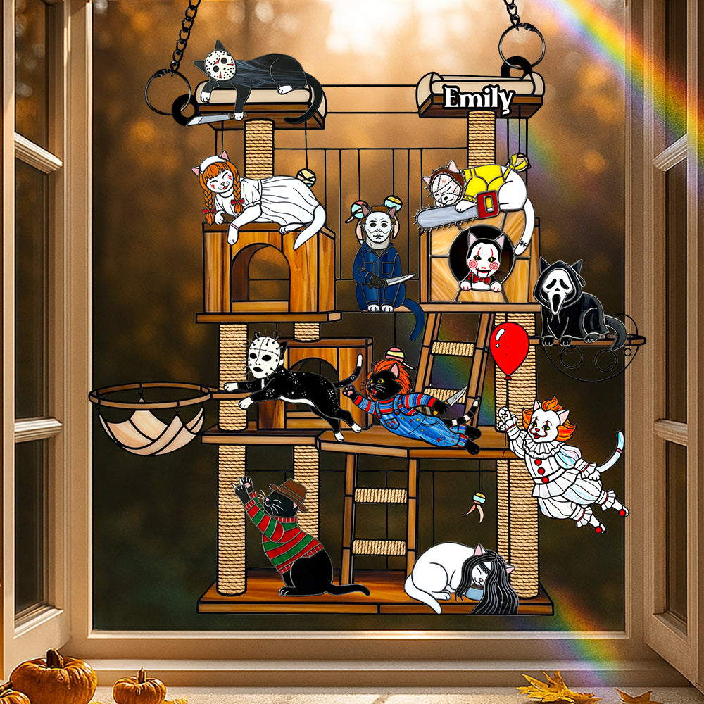 Spooky Cat Suncatcher Ornament, Personalized Gifts For Cat Lovers & Horror Fans 03qhdt070825-Homacus