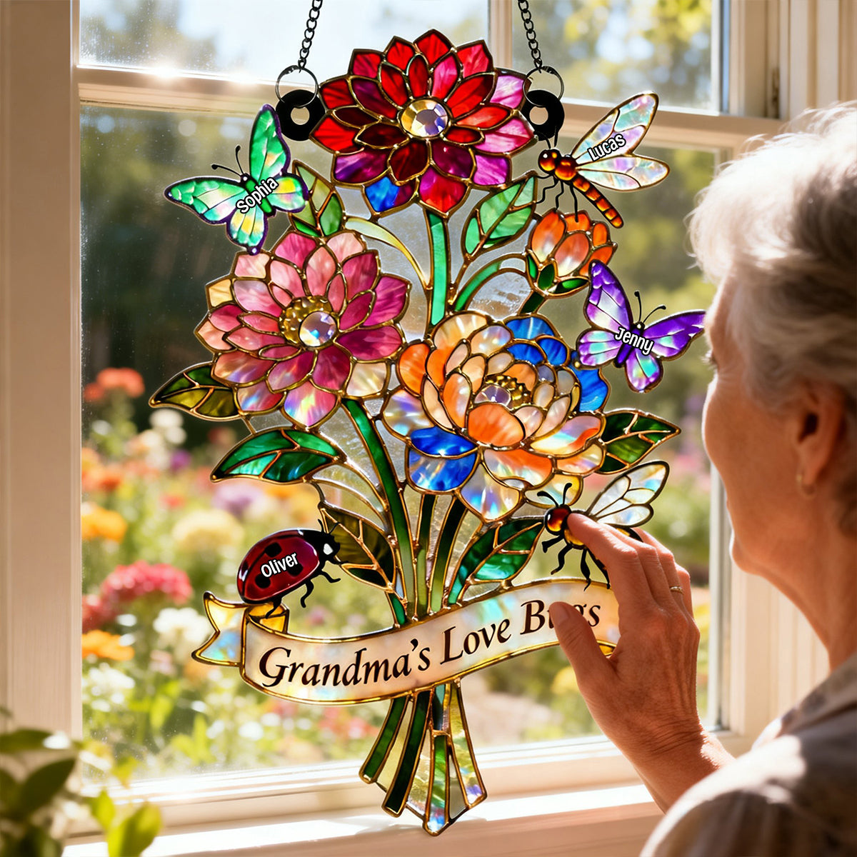 Grandma's Love Bugs Suncatcher Ornament - Personalized Mother's Day Gifts 02natn240226-Homacus