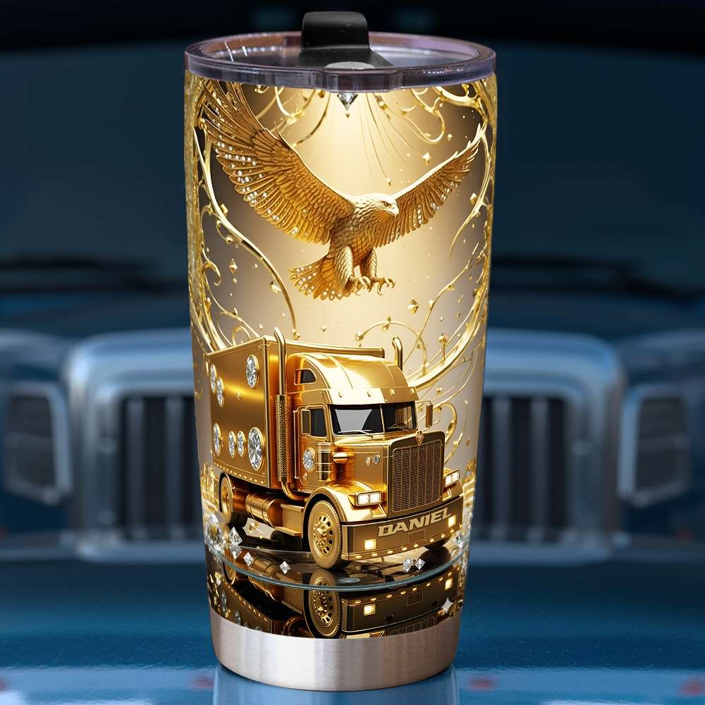 Golden Semi Truck Tumbler - Personalized Gifts For Truckers 07TGLU221025-Homacus