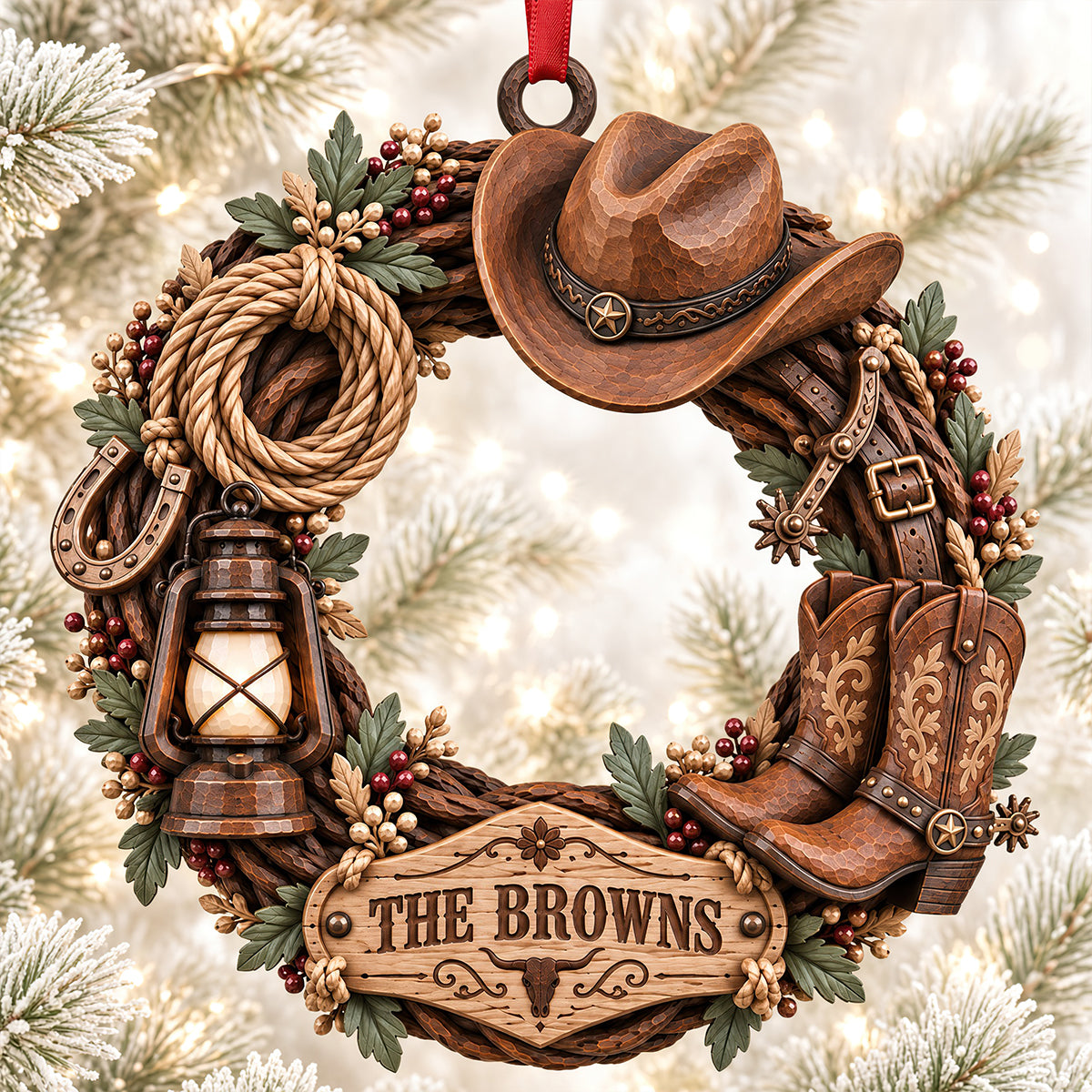 Cowboy Wooden Wreath Acrylic Ornament - Personalized Christmas Gifts 05ttdt091026-Homacus