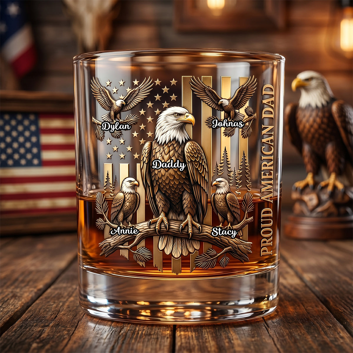 Proud Eagle Dad Round Glass - Personalized Gifts For Dad 04padh260526-Homacus