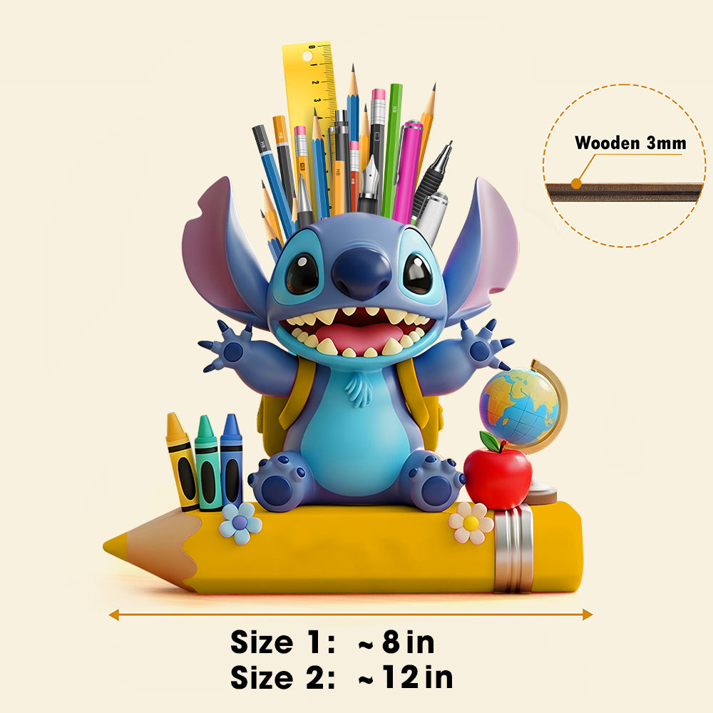 Blue Cartoon Alien Wooden Pen Holder - Personalized Gifts For Kids 02totn240725-Homacus