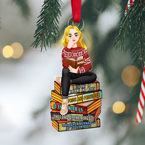 Personalized Gifts For Book Lovers Christmas Ornament 04hutn140924pa Girl Sitting On Stack Of Books Reading-Homacus