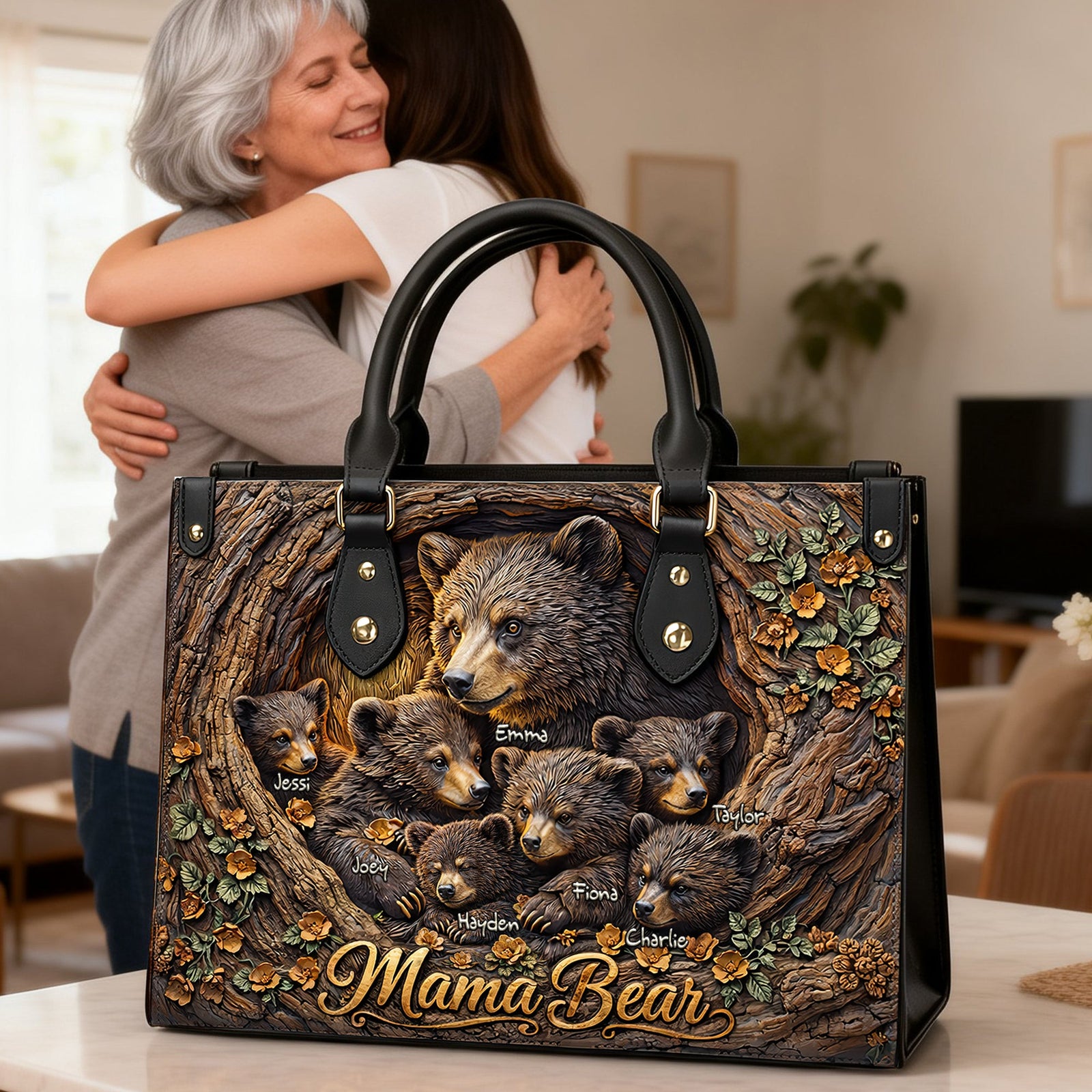 Strong Mama Bear Leather Bag - Personalized Gift For Mom 02HULU070226-Homacus