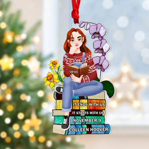 Personalized Christmas Gifts For Book Lovers Ornament 01hupu160924pa A Girl Sitting On Stack Of Books Reading-Homacus