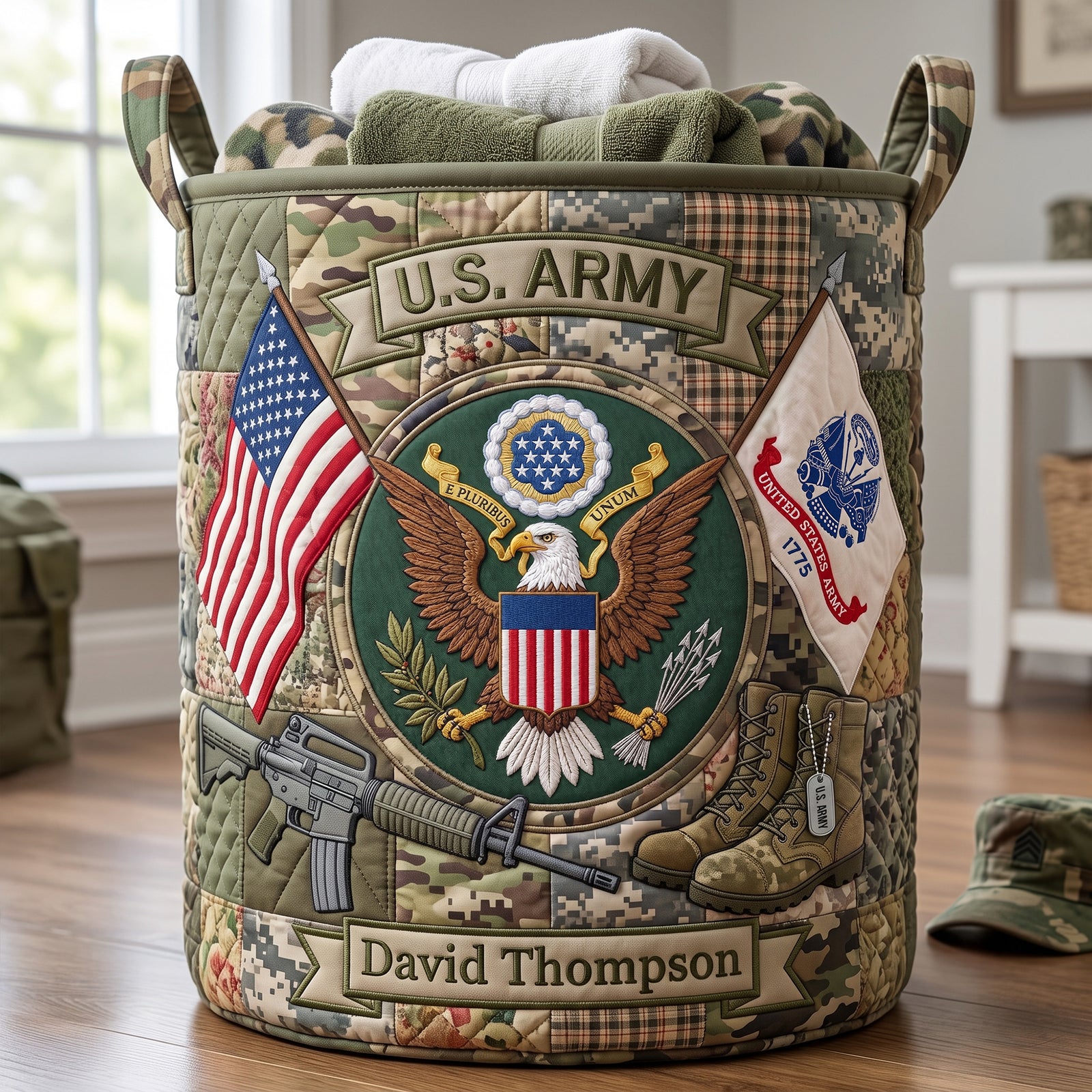 Military Quilted Laundry Basket - Personalized Gifts 03huqn240726-Homacus