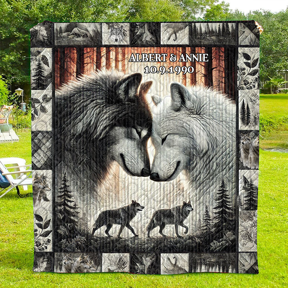 Personalized Gifts For Couple Quilt Bed Set, Romantic Wolf Couple 04QHLU251224-Homacus