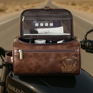 Motorcycle Mechanical Men Leather Toiletry Bag, Personalized Gifts For Bikers 01qhlu190825-Homacus