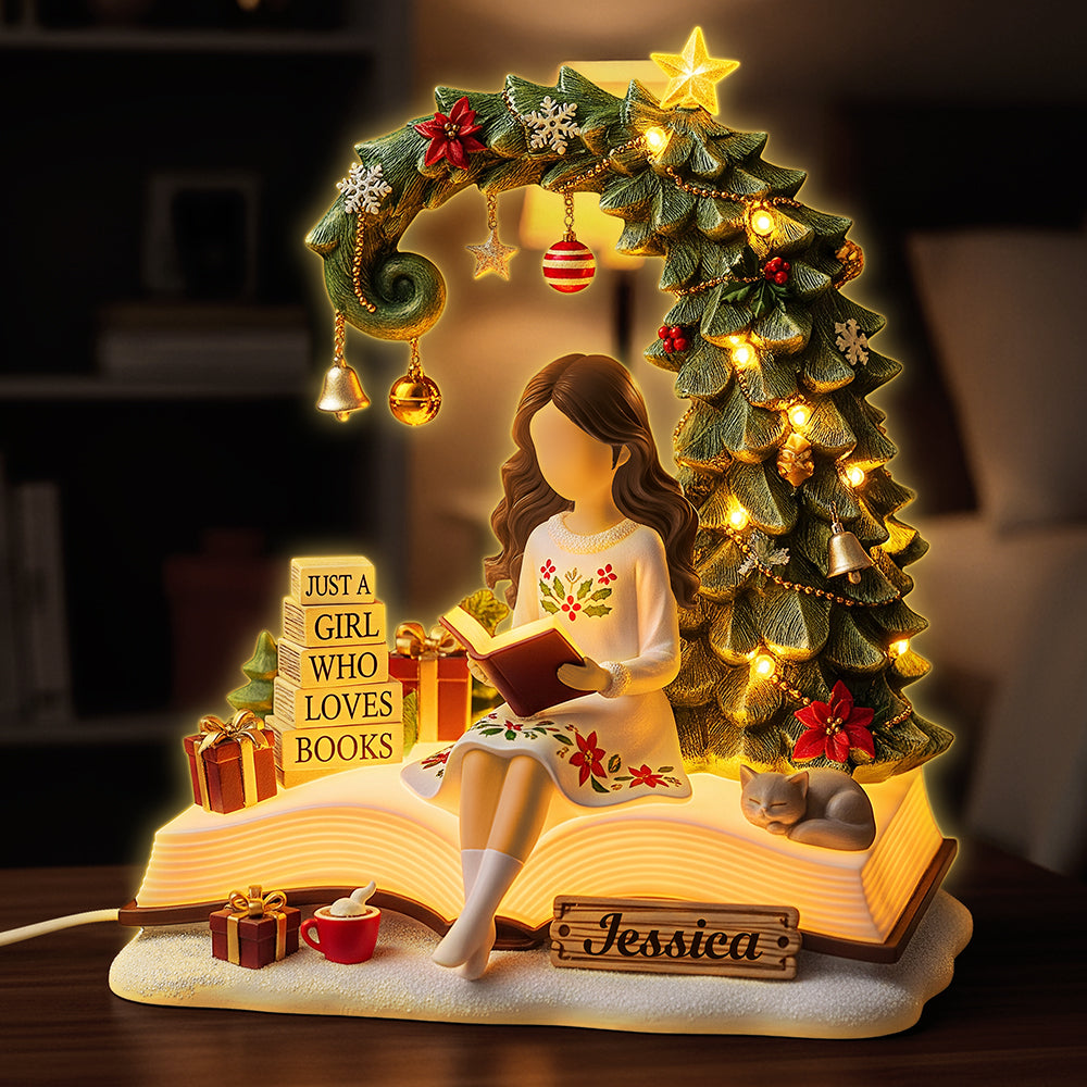 Book Girl Custom Shape Acrylic Christmas Light Box - Personalized Gifts For Book Lovers 01pgta041125-Homacus