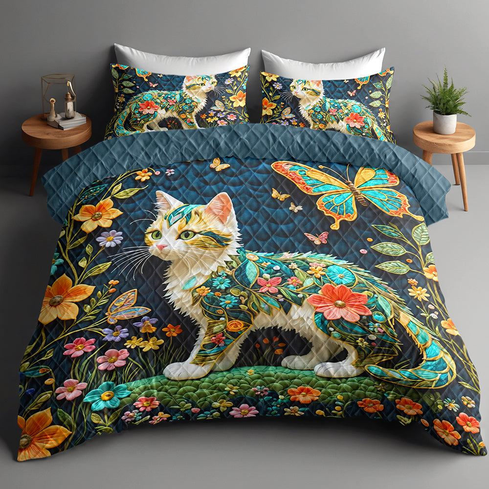 Gifts For Cat Lovers Quilt Bed Set 04huqn170125 Cat Butterfly Flower-Homacus