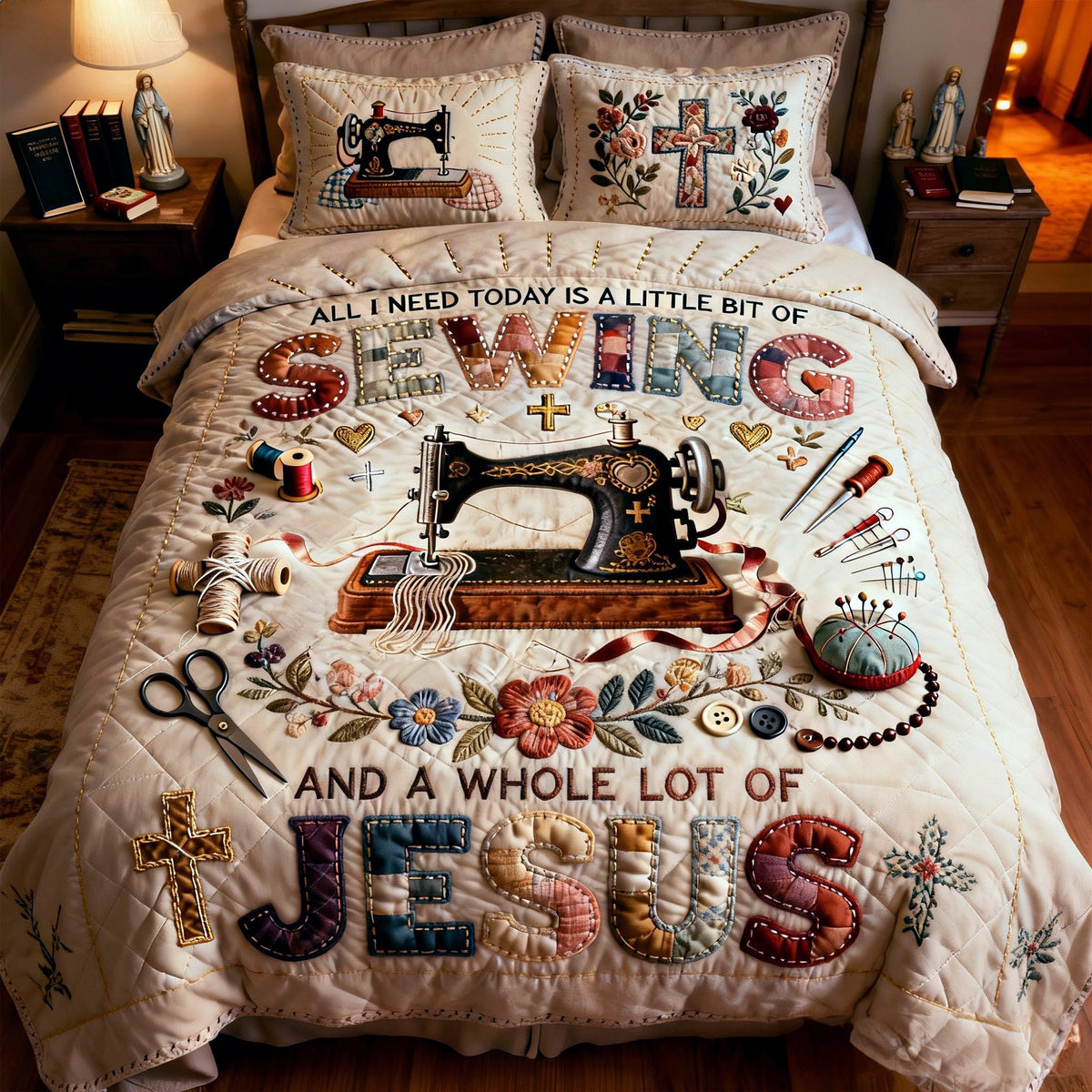 Sewing With Faith Quilt Bed Set – Christian Gift For Sewing Lovers 05PALU231225-Homacus