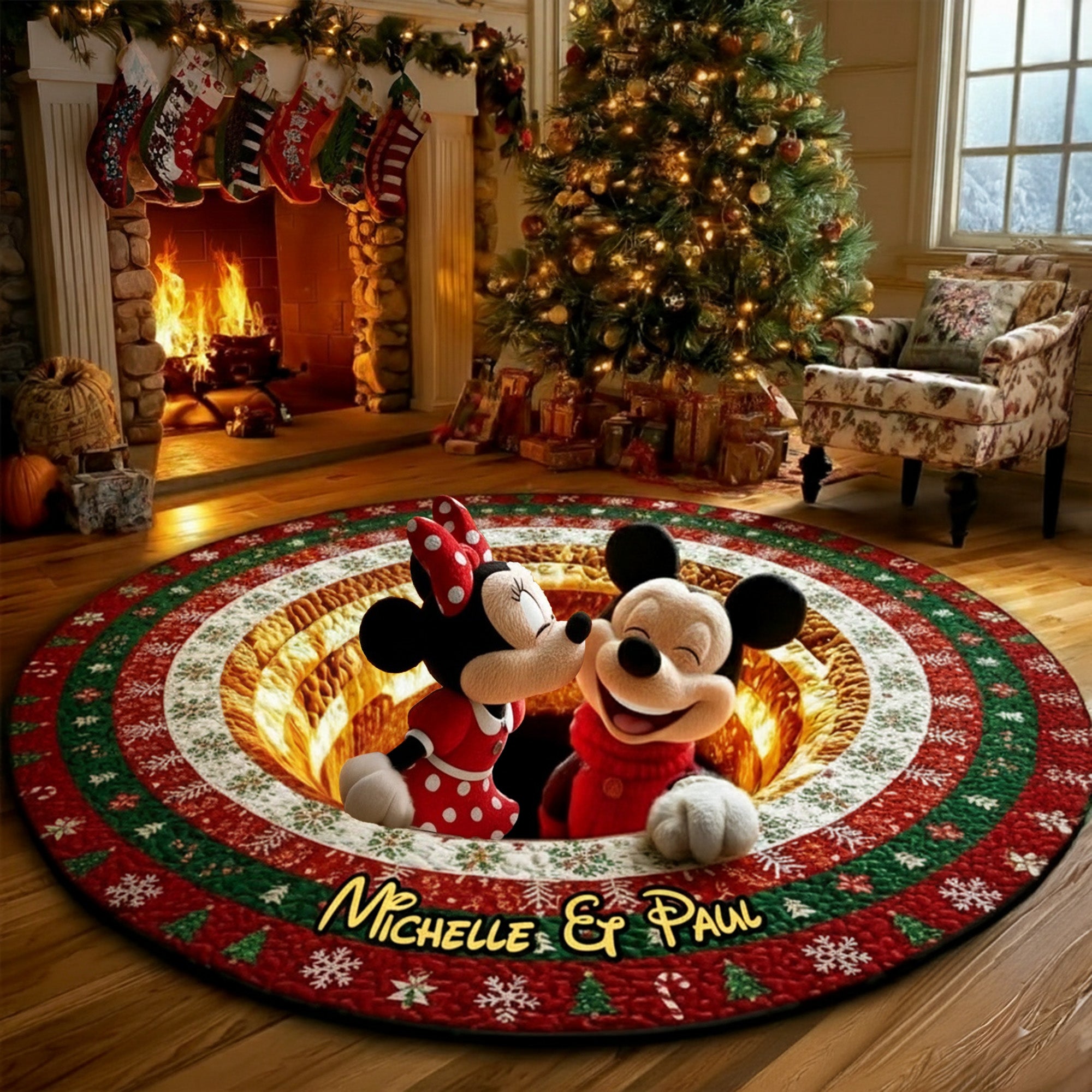 Couple Round Mat - Personalized Gifts For Couple Christmas Quilted Round Mat 04TGMG260925-Homacus