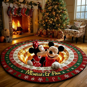 Couple Round Mat - Personalized Gifts For Couple Christmas Quilted Round Mat 04TGMG260925-Homacus