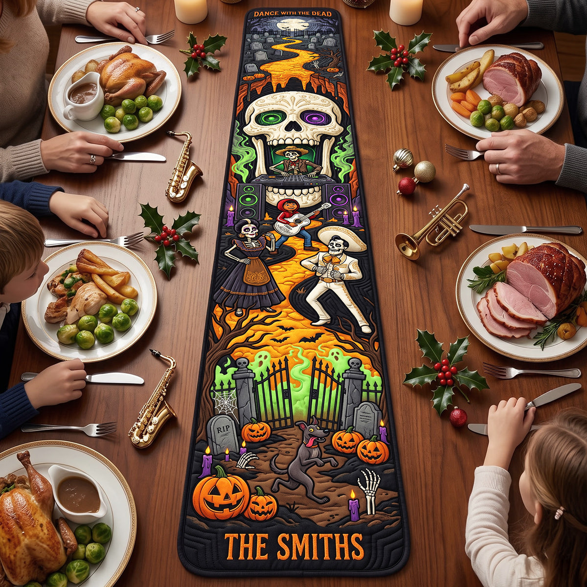 Spooky Fiesta Quilted Table Runner - Personalized Halloween Gifts For Family 02hata240826