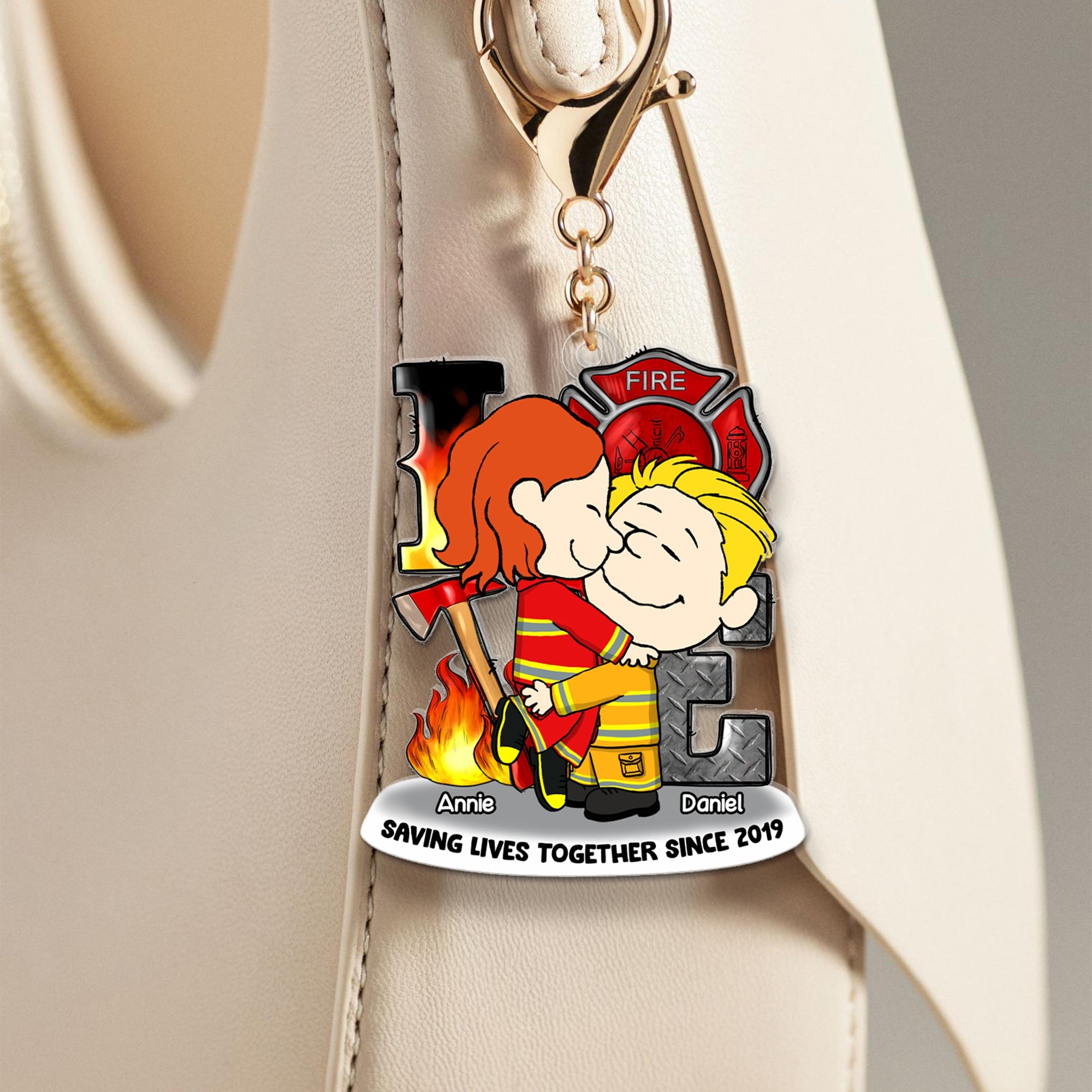 Personalized Gift For Firefighter Couple Acrylic Keychain 04OHLU150125HG-Homacus