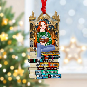 Personalized Christmas Gifts For Book Lovers Ornament 05hupu160924pa A Girl Sitting On Stack Of Books Reading-Homacus