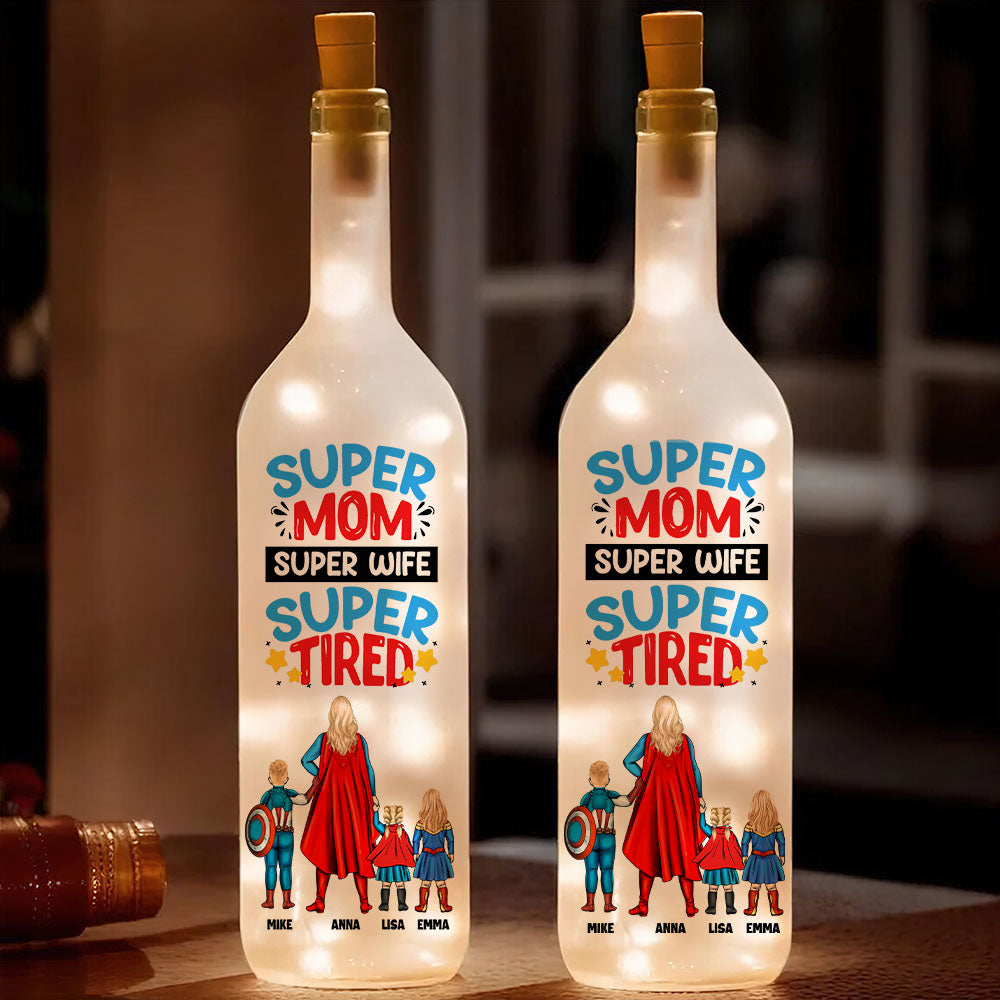 Personalized Gift For Mom Bottle Lamp Superhero Mom And Kids 01TOMH200225PA-Homacus