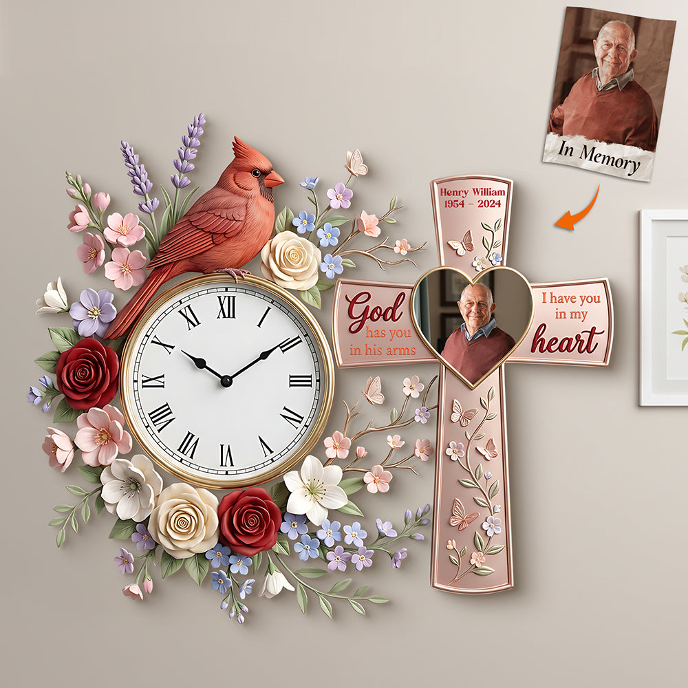 Cardinal Memorial Custom Photo Acrylic Clock - Personalized Gifts For Memorial 02kita060126-Homacus