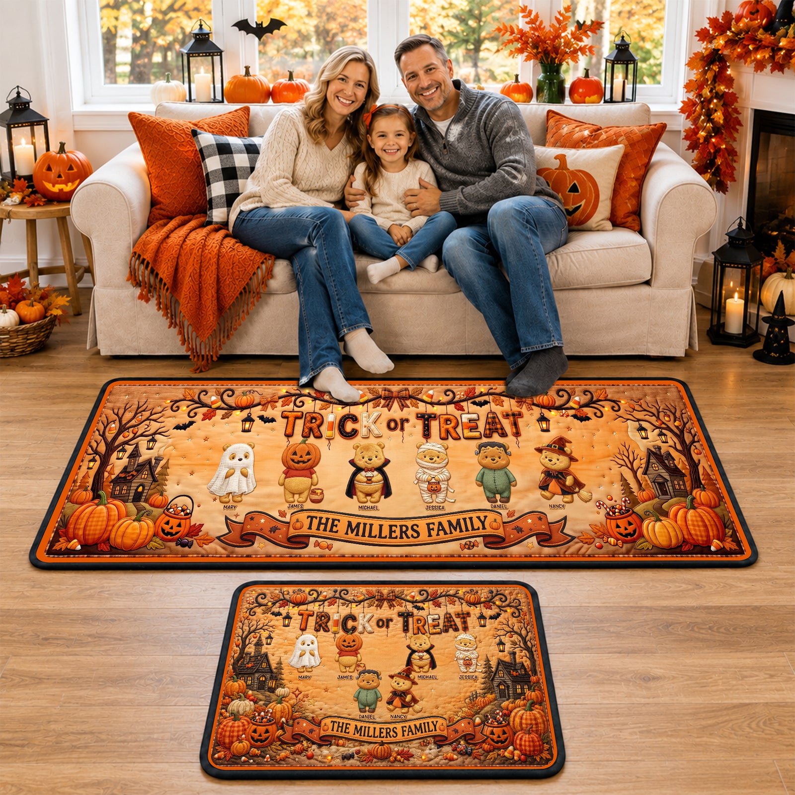 Halloween Trick Or Treat Family Rug - Personalized Gifts For Family Runner Rug 03PAQN050926-Homacus