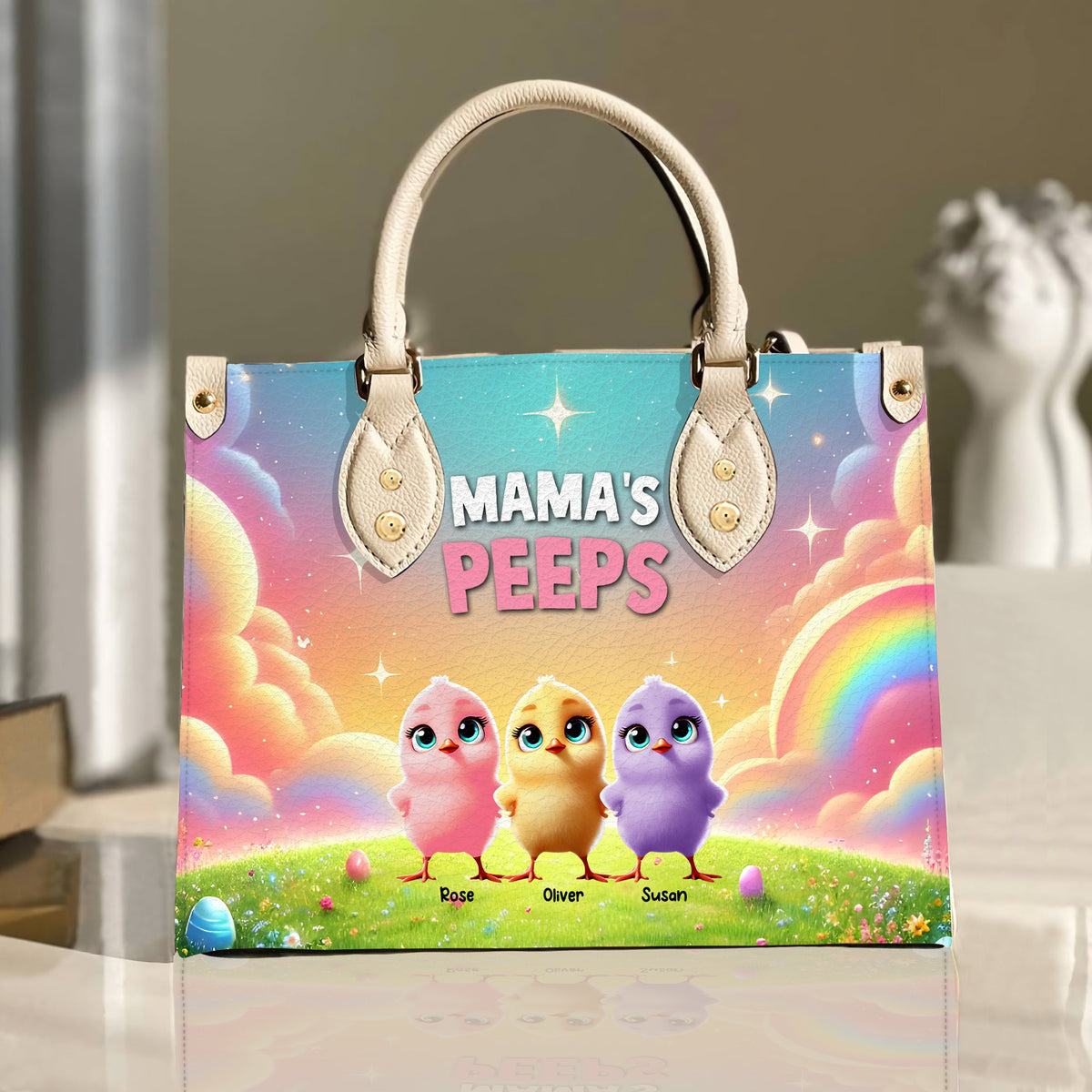 Personalized Gifts For Mom Leather Bag, Easter Day Chick Peeps 011TGMH180325-Homacus