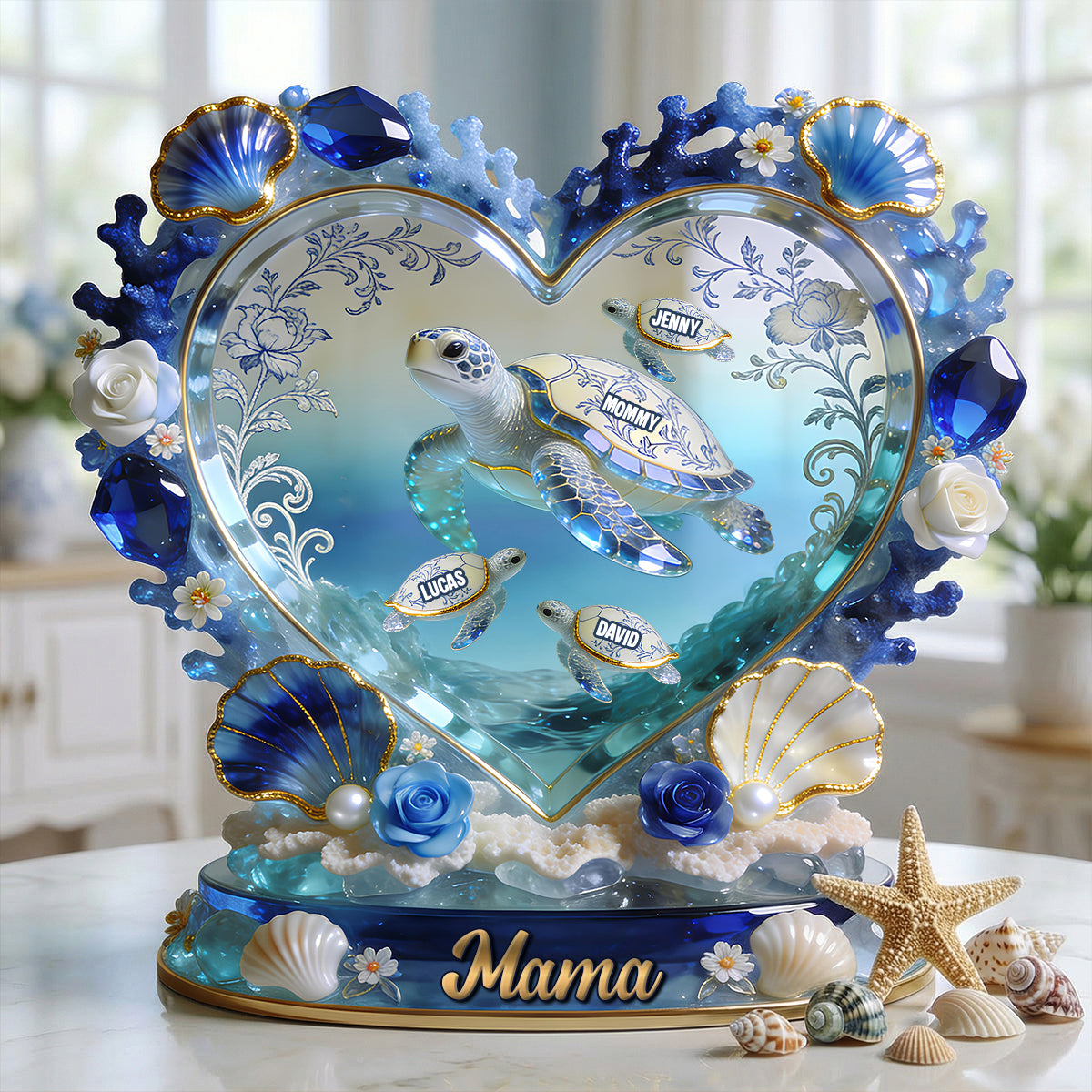 Turtle Mom Toile De Jouy Turle Acrylic Plaque - Personalized Gifts For Mother 04pgtn090426
