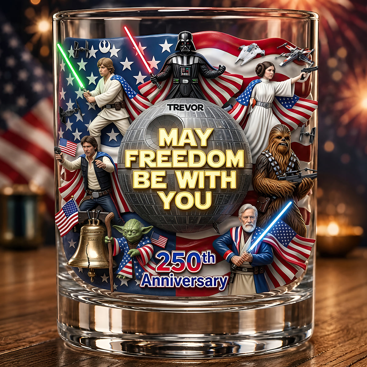 Freedom Across The Stars Round Glass - Personalized 250th Anniversary Gift 03TYDT020626