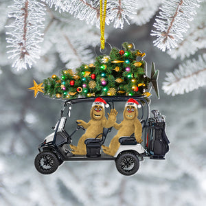 Golf Ornament - Personalized Gifts For Couple With Bigfoots Riding Golf Cart-Homacus