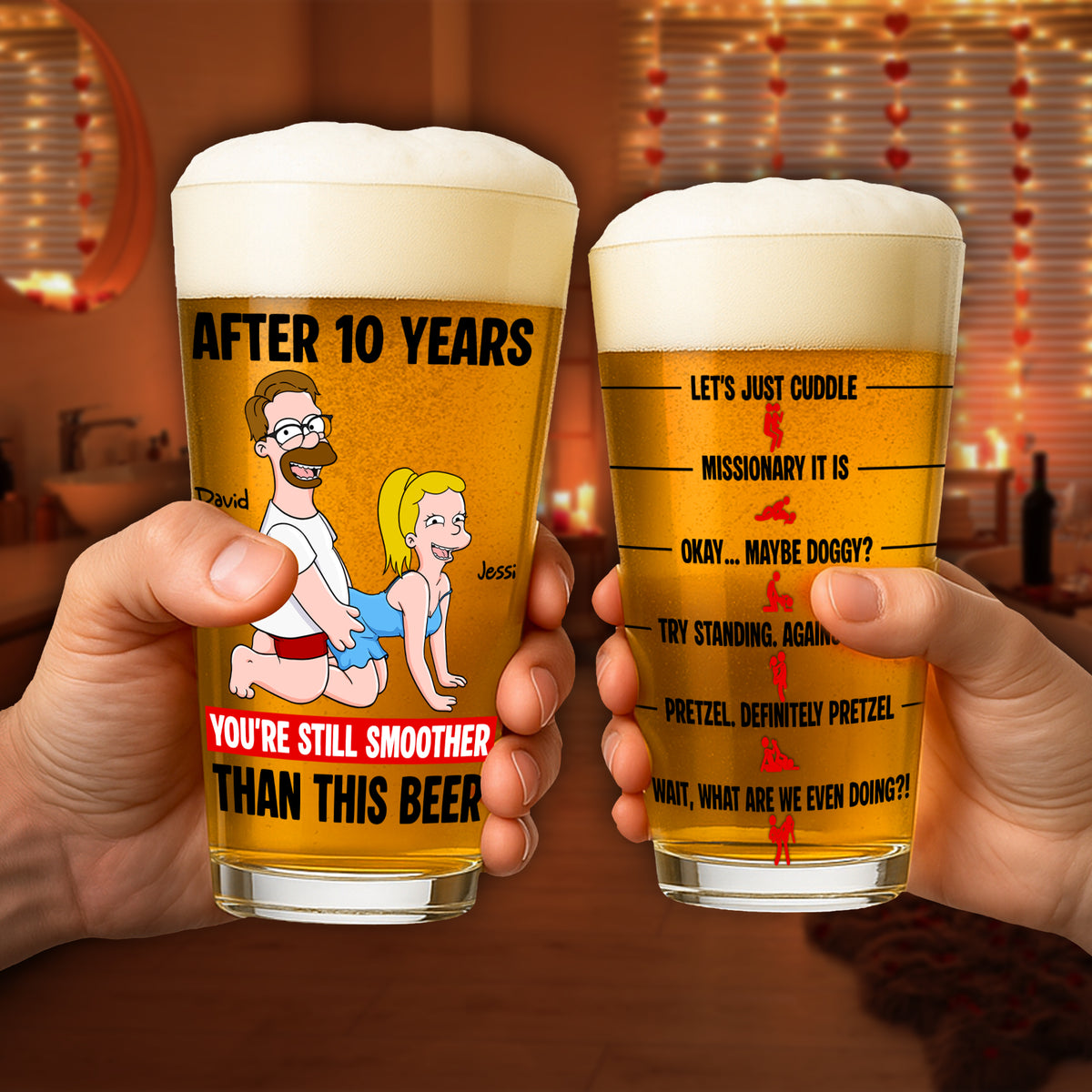 Playful Couple Beer Glass - Personalized Anniversary Gifts For Couples 02NALU140625-Homacus
